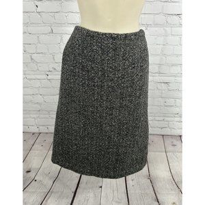 Eddie Bauer Wool Blend Black White Line Back Zip Midi Pencil Skirt 14 Tall